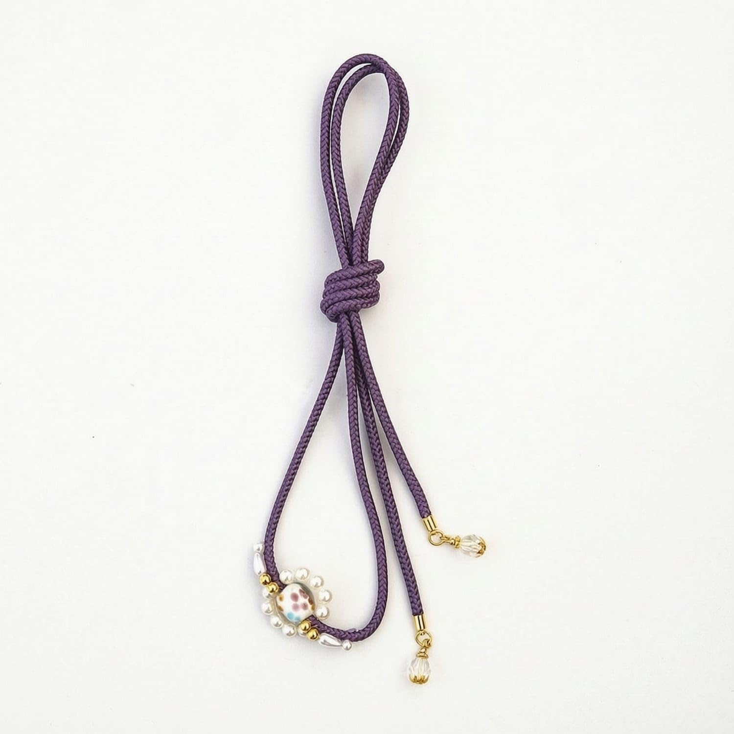 Decorative Braided OBI Tie with Bead Ornament Traditional Yukata Cord with Pearl Beads Elegant Koshihimo Easy to Wear for Festivals, Costume Styling, Purple-image-34