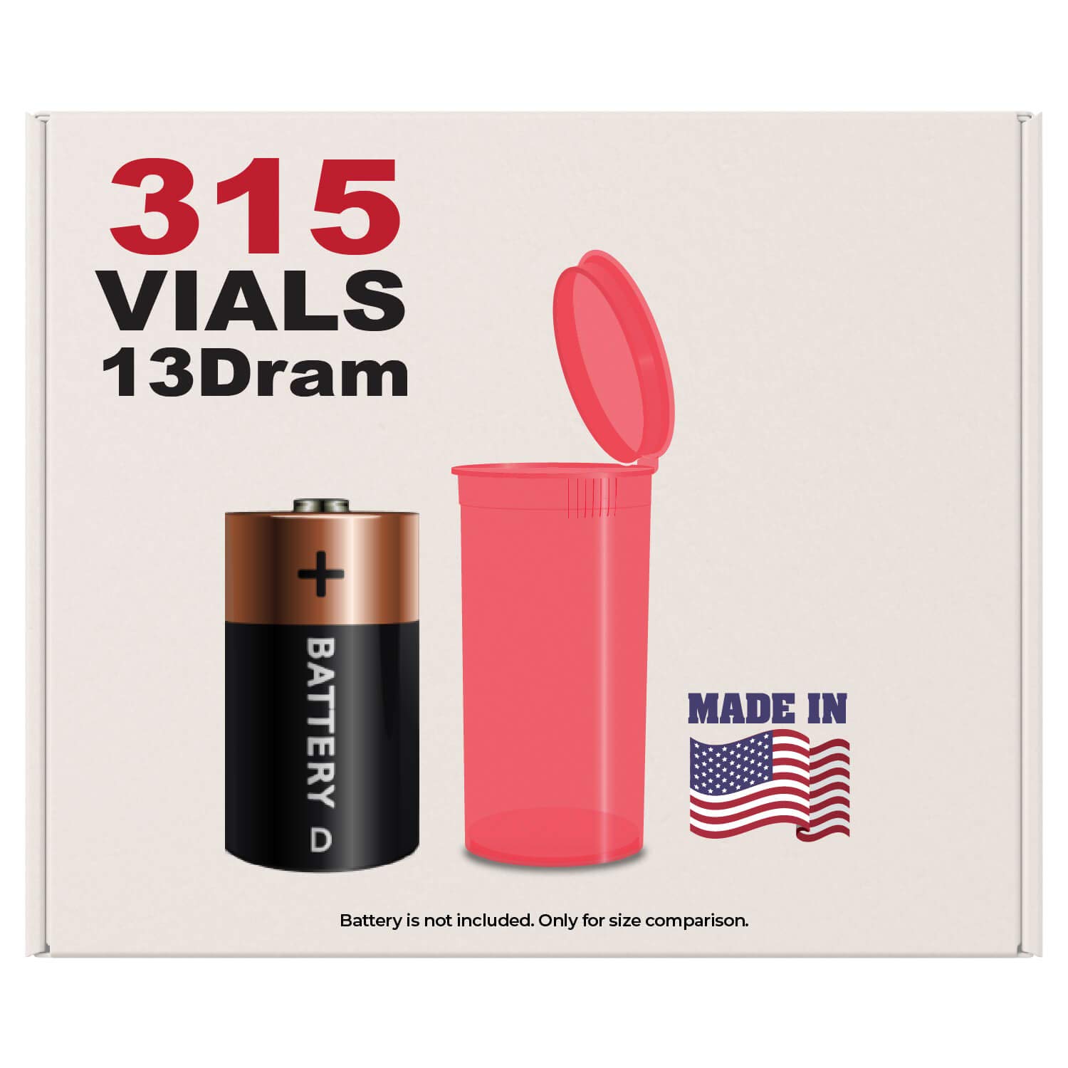 W Gallery315 Translucent Red Vials - 13 DRAM Pop Top Bottle - Airtight Smell Proof Containers - Medical Grade Plastic Prescription Bottles for Pill Herb Flower Supplement, Bulk Pack, Not Glass Jars