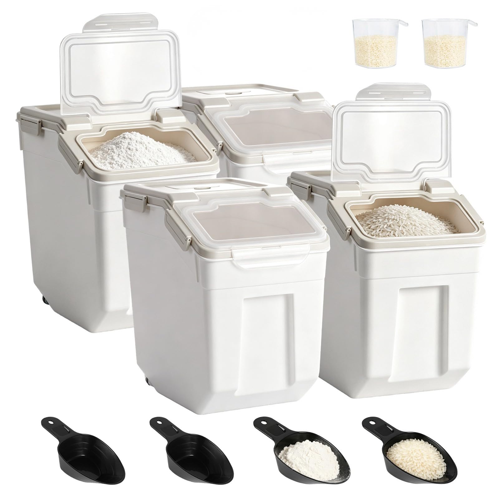 ANMOO 10KG Airtight Food Container for Flour Rice Sugar, 4 Pack, Grey
