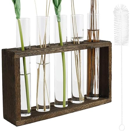 Amazon Co Jp 試験管 花瓶 フラワーベース 一輪挿し 水栽栽培 卓上 観賞植物 花器 木製枠 ギフト 5チューブ ホーム キッチン