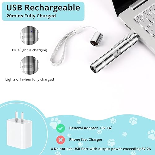 Miniatura 6 de Puntero de juguete para gatos de interior, juguetes recargables por USB con 7 patrones ajustables, juguetes interactivos de persecución para gatos y