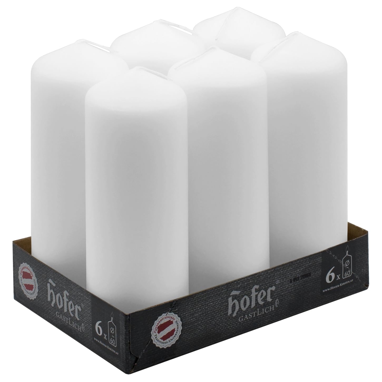 Hofer Velas de pilar, paquete de 6 unidades, 54 horas de combustión, color blanco, 6 cm x 16,5 cm, cera sin perfume, sin goteo, larga duración, calidad de la UE, 1 x 6 unidades