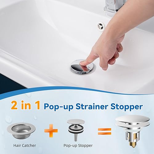 Miniatura 2 de iFealClear Tapón universal para fregadero de baño, colador de drenaje de fregadero desplegable de metal con recogedor de pelo desmontable, se adapta