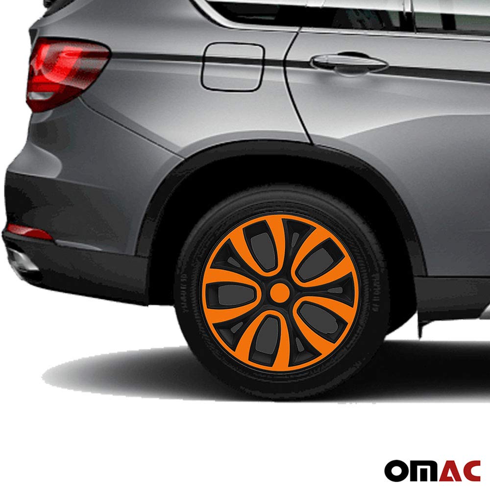 OMAC 4X Radkappen Radzierblenden Radblenden 15" Zoll Stahlfelgen Matt Schwarz-Orange