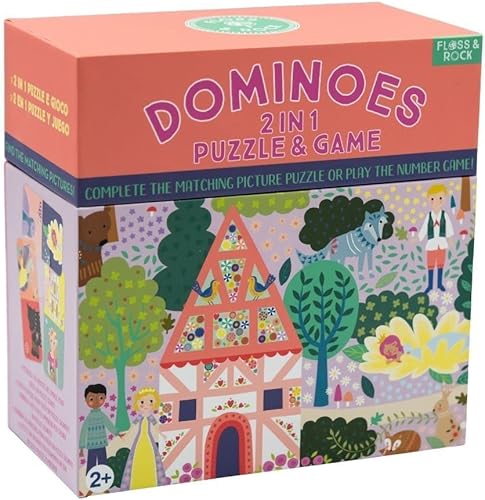 Floss & Rock Fairy Tale - Dominó reversible para niños, incluye 28 tarjetas de doble cara, 5.9 pulgadas