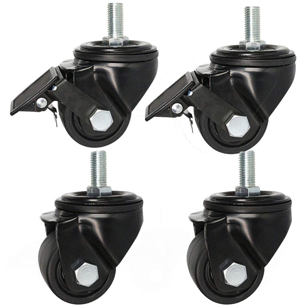 Yuzguhey Universal+Brake 4Pcs Swivel Industrial Caster Wheel Heavy Duty Nylon Furniture Castors With Threaded Stem M16x30mm For Trolley Equipment(,2.5In)