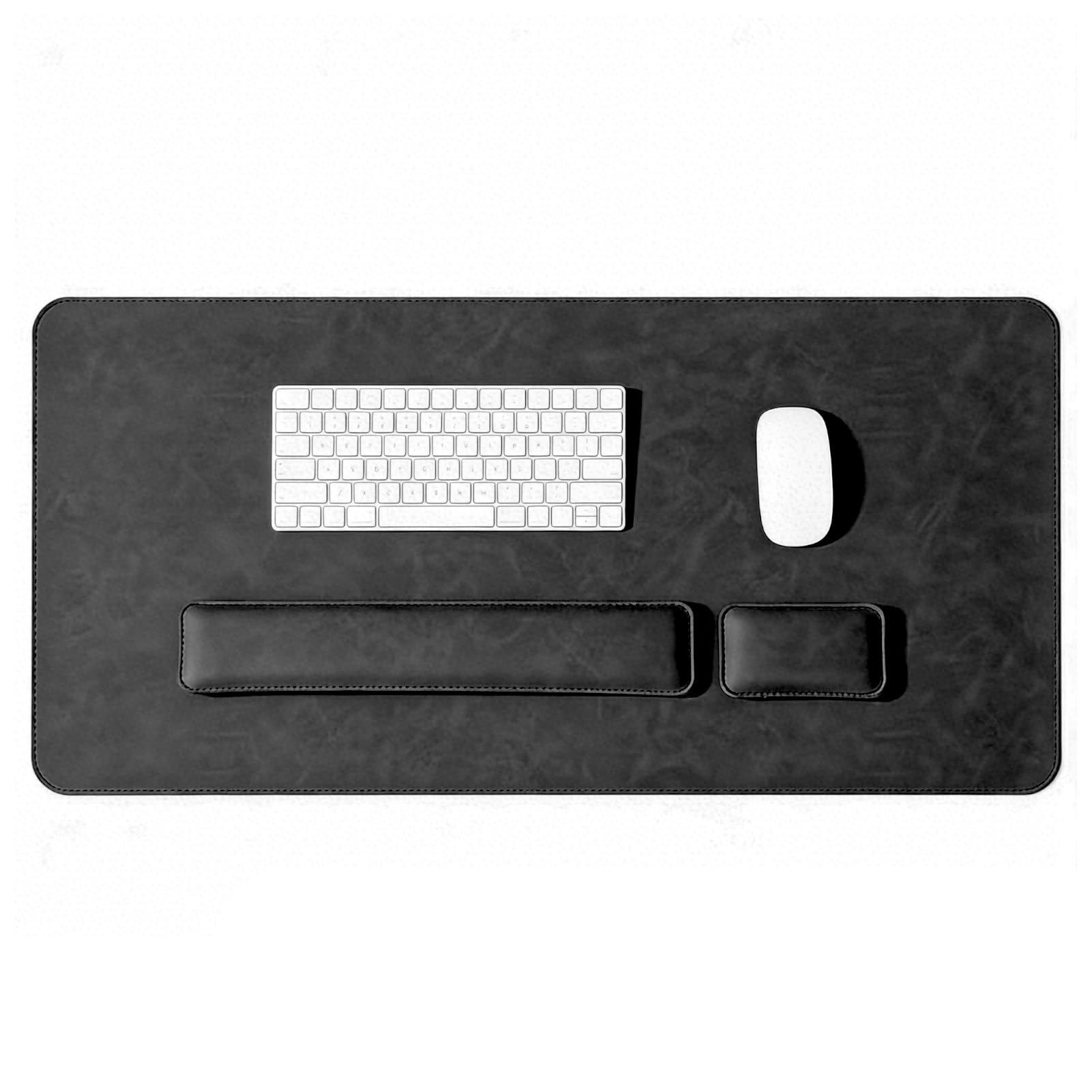M.J COMFY-LIFE Three-Piece Set PU Leather Desk Pad Includes Large Mouse Pad + Keyboard Wrist Rest + Mouse Wrist Rest for Keyboard and Laptop Home Office Desk Pads (Black, L)