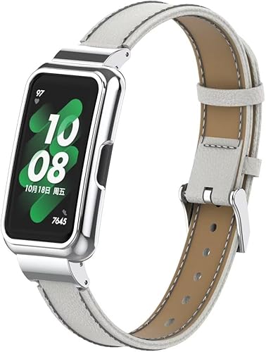 Miniatura 2 de T-BLUER Pulsera compatible con Huawei Band 8, correa de repuesto de cuero con marco de metal para Huawei Band 78