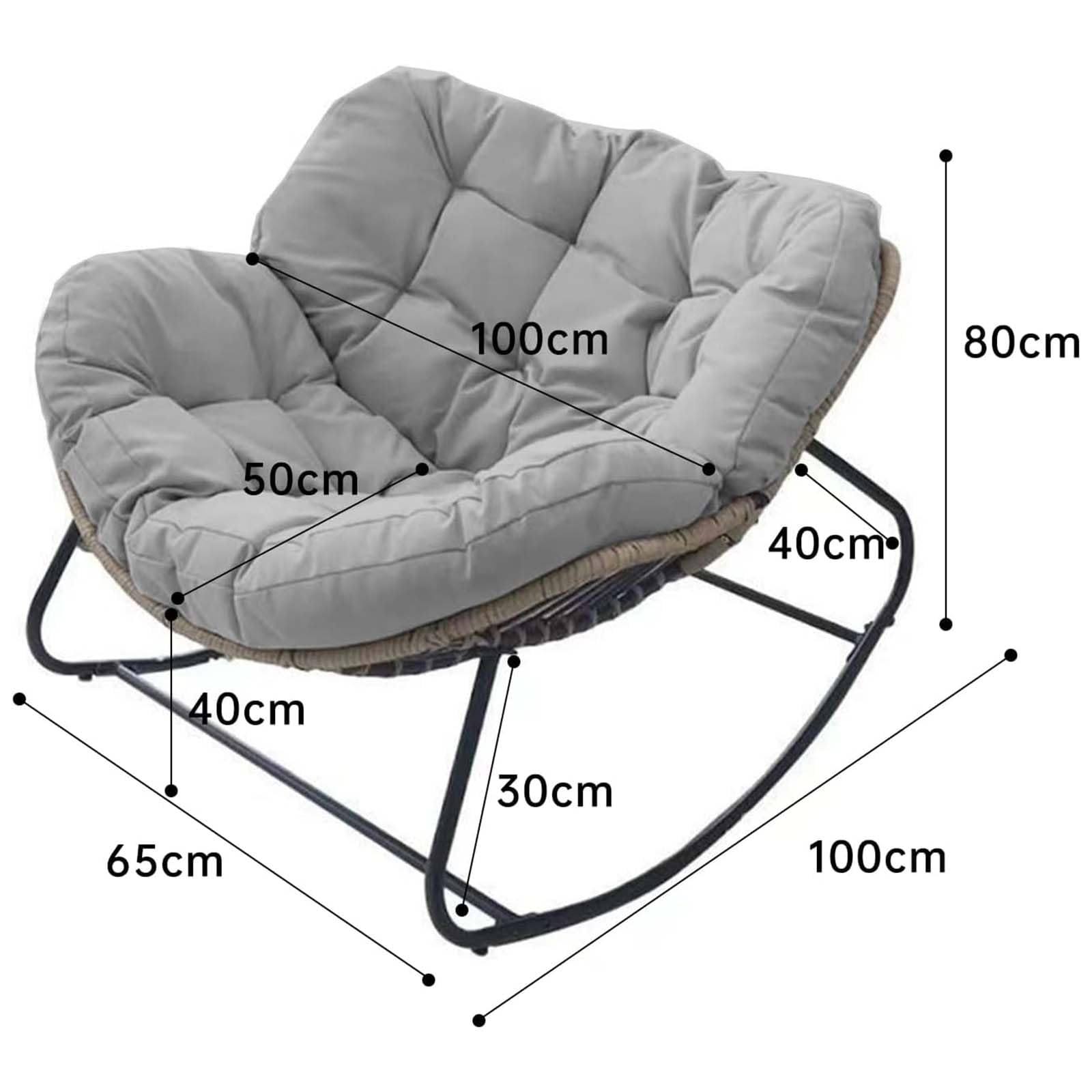 Mecedora para exteriores, silla de mimbre para patio, cómoda sala de estar de gran tamaño con cojín acolchado, mecedora de ratán para patio, sala de estar, dormitorio