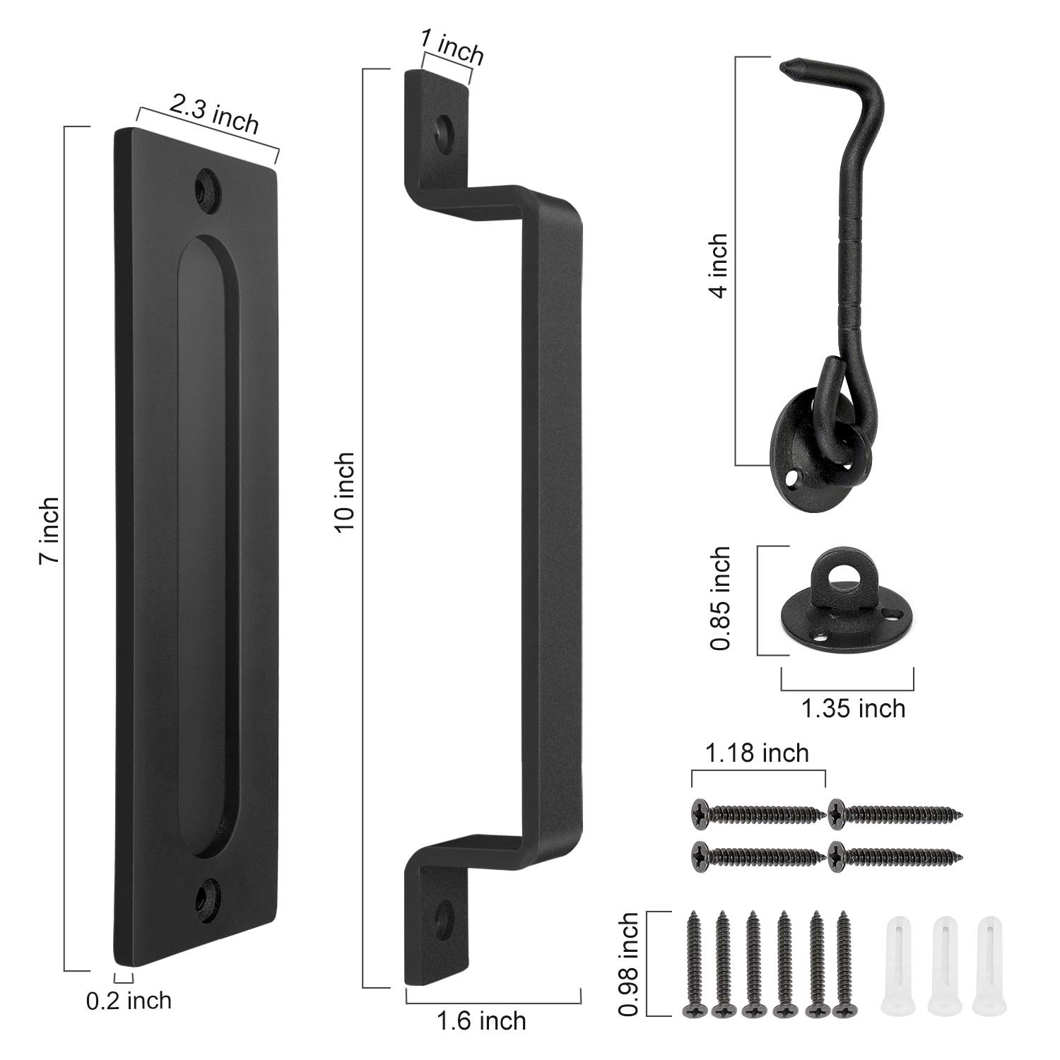 J JHOUSELIFESTYLE Rustic Barn Door Handles Black 10 Inch Flush Barn