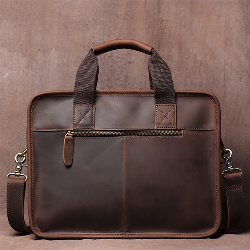 Vintage Men Briefcase Man Handbag Shoulder Genuine Leather Bags Brown Business 14 Inch Laptop Bag