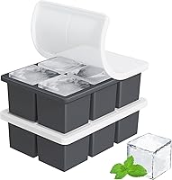 FDDBI Large Silicone Ice Cube Trays with Lid - 2 Pack 2-Inch Square Whiskey Cubes for Cocktails & Old Fashioned