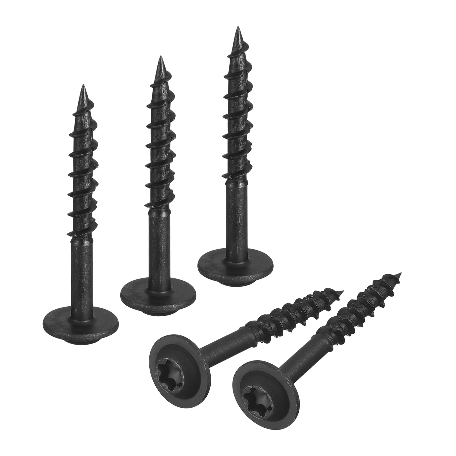 uxcell #8 x 1-1/4" Round Washer Screws - 50pcs - Torx/Star Drive Head Wood Screws for Construction, Cabinets and Furniture, Black