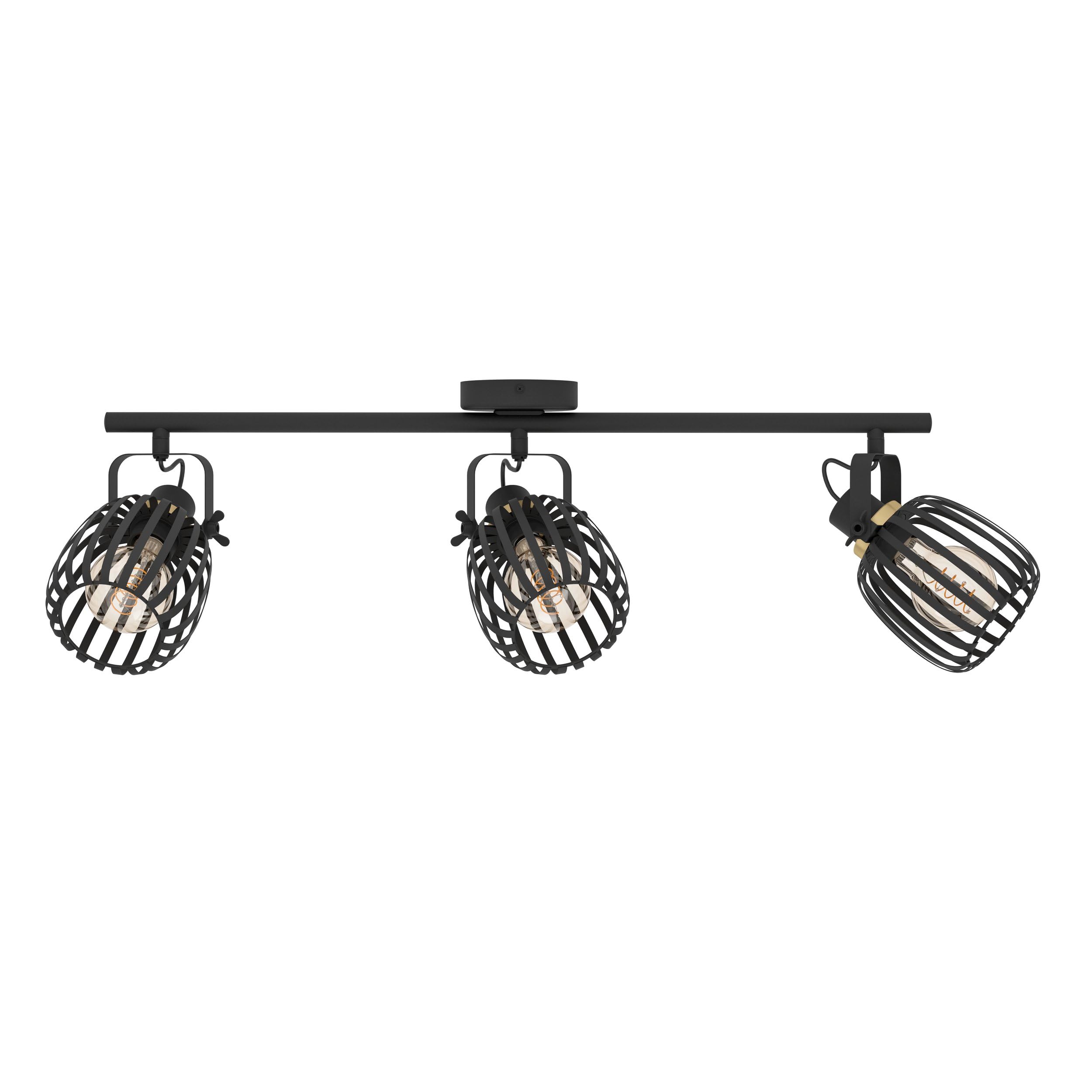 EGLO Deckenstrahler Segovia, 3-flammige Deckenlampe mit schwenkbaren Spots | Deckenleuchte aus Metall in Schwarz und Messing-gebürstet, Deckenspot mit E27 Fassung