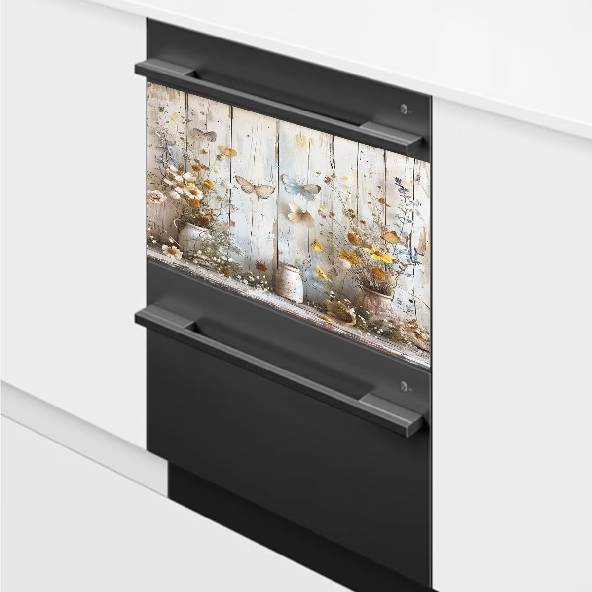 Flowers and Butterflies Magnet Dishwasher Door Cover Sheet,Vintage Wooden Magnetic Refrigerator Panel Decal,Farmhouse Dishwasher Magnet Full Cover - 23" x 17" Magnetic