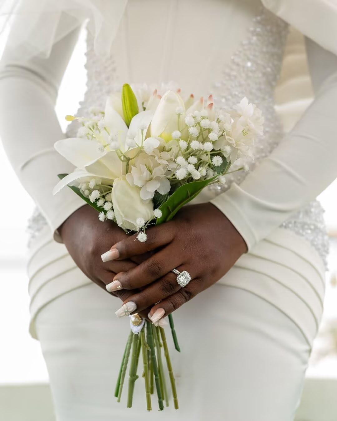 Civil Wedding Dresses for Bride Pearls Long Sleeve Midi Courthouse Africa Bridal Gowns