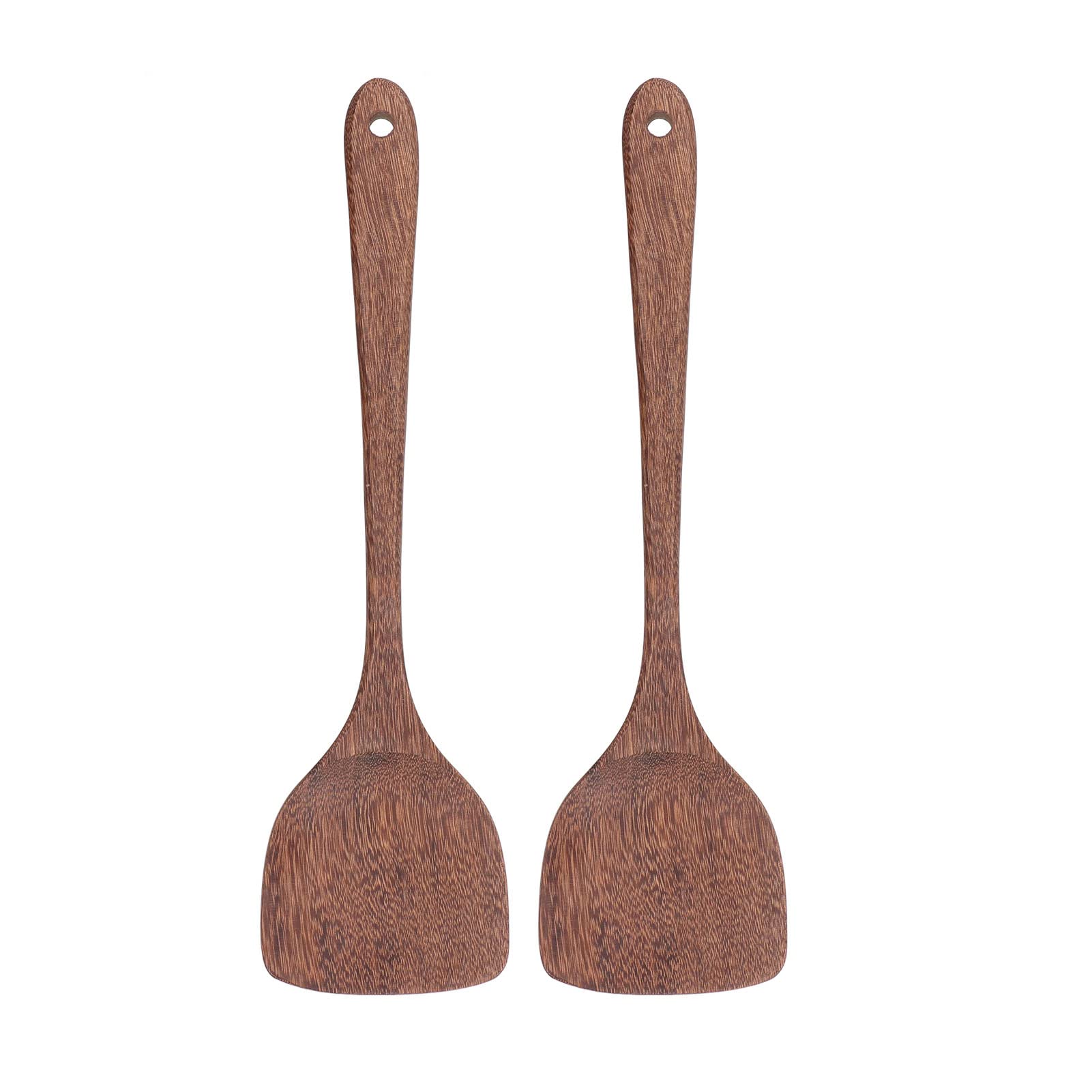 2 spatole in legno per cucinare, spatole in legno con venature, manico lungo, antiaderente per wok padella con rivestimento antiaderente (33 cm