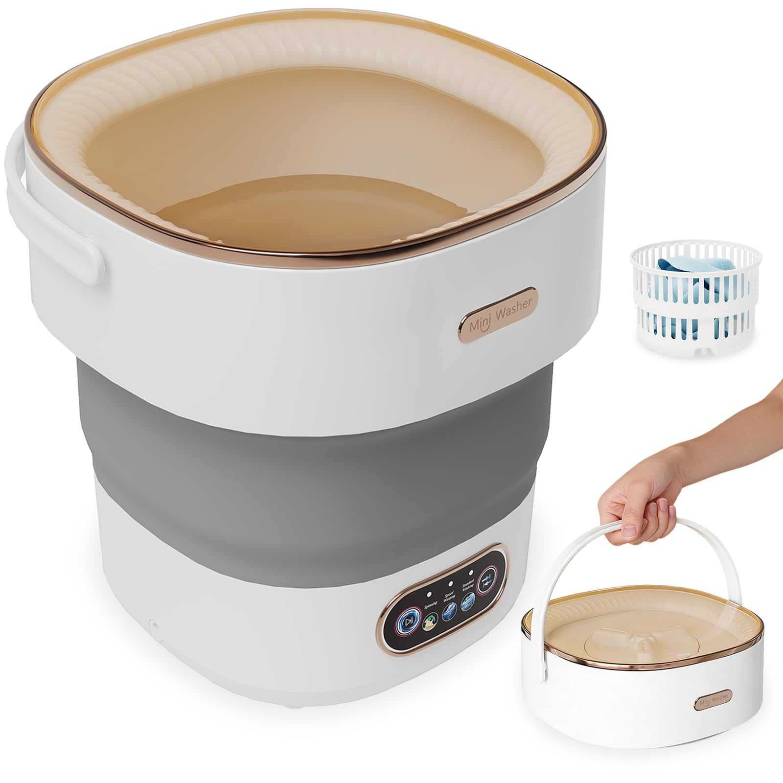 Mini lavadora plegable de 12 – 13 L, compacta y portátil, silenciosa, ahorro de energÃa, con centrifugado, para apartamentos, ropa interior y bebé, calcetines, ropa pequeña