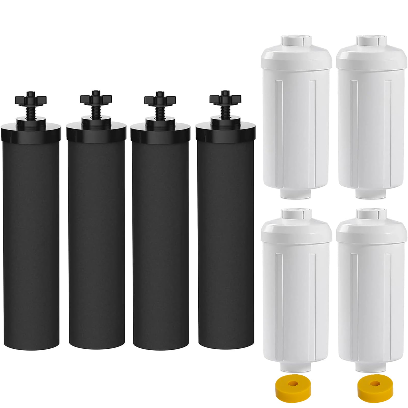 Water Filter Replacement Compatible with Berkey® Gravity Filter Filtration System, NSF/ANSI 42 Certified 4 Black Filters and 4 Fluoride Filters PF2 for Travel, Big, Royal Series
