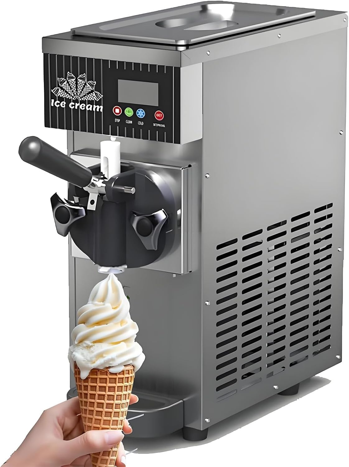MYFTNP 450w/750w Soft Serve Ice Cream Maker, Commercial Ice Cream Machine, With Auto Clean,lcd Panel, For Snack Restaurants Bars Silver 450W