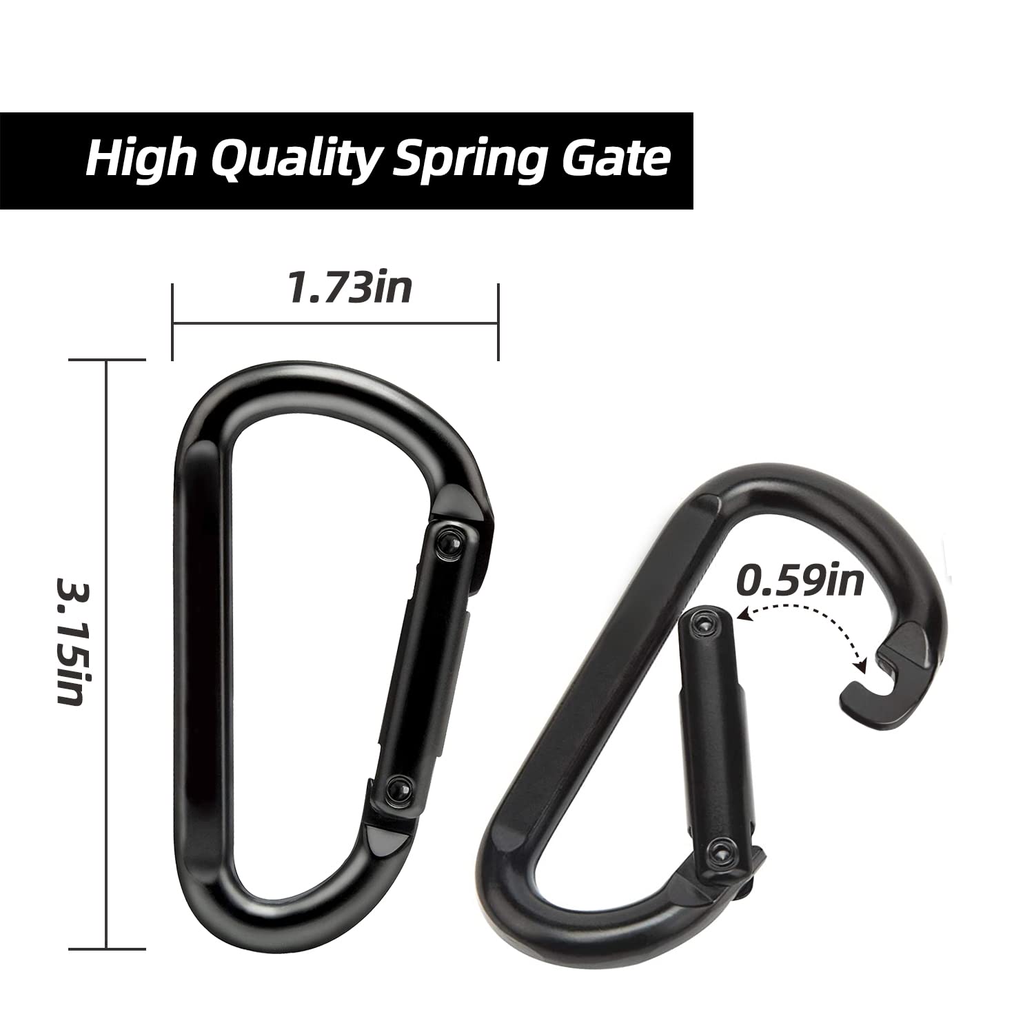 EZYA Mosquetón resistente, 850 libras - 7.6 cm mosquetones de hierro para llaves, gimnasio, camping, accesorios de senderismo - Ganchos de llavero de anillo en D para hamacas, mochilas, equipo al aire