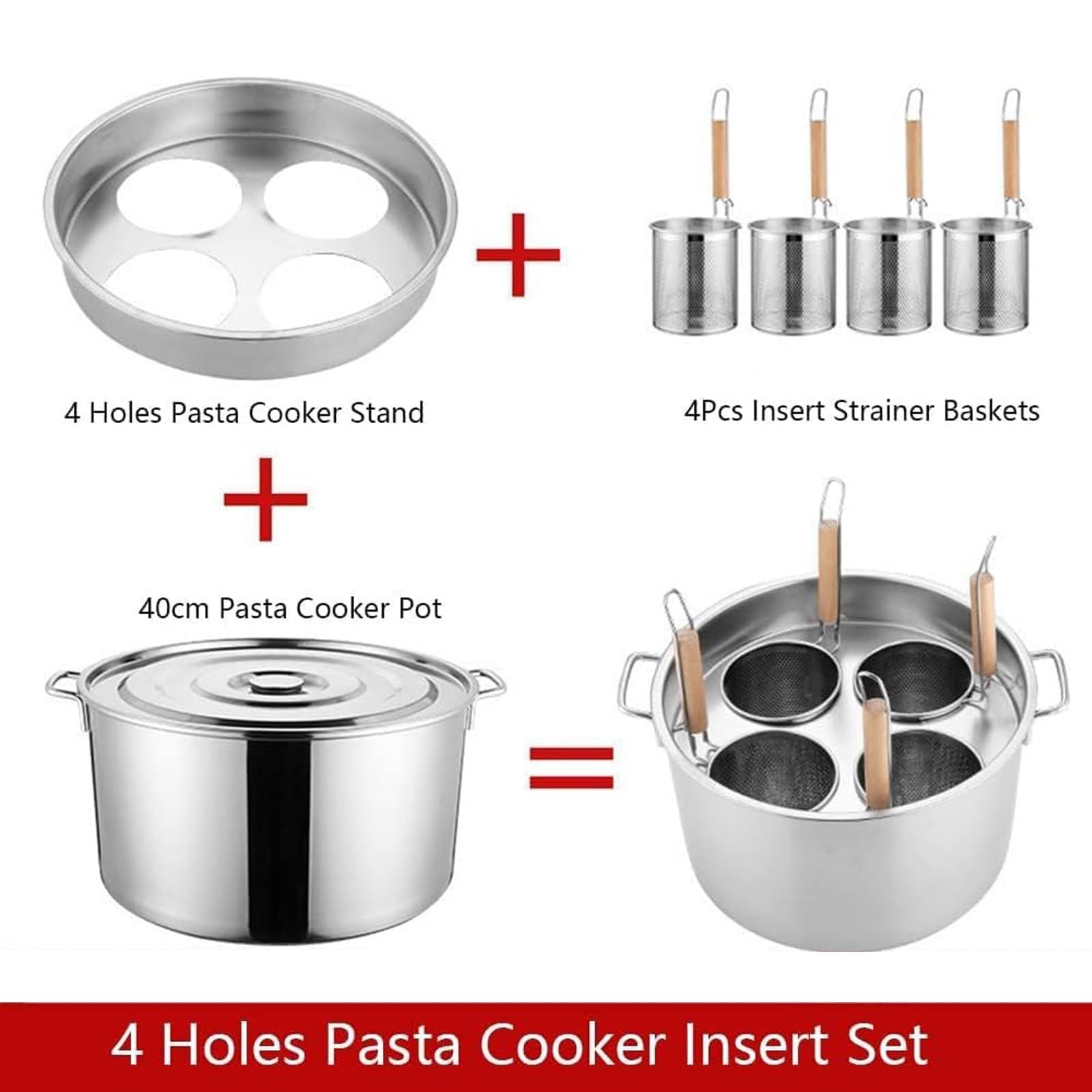 Pentola per la Pasta in Acciaio Inox con scolapasta, Disponibile nei Colori Rosso e Bianco; pentola Multifunzionale da 6 Litri per Cucinare; Design a Scomparti per Una Facile Preparazione de