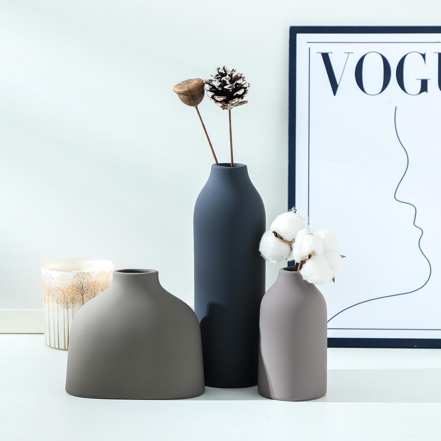 Ceramic Vase Set of 3,Flower Vase Home Decor,Modern Farmhouse Decor, Pampas Grass Dried Fresh Flowers,Bedroom,Living Room,Bookshelf Decoration, Centerpiece Table Boho Decor. - Image 7