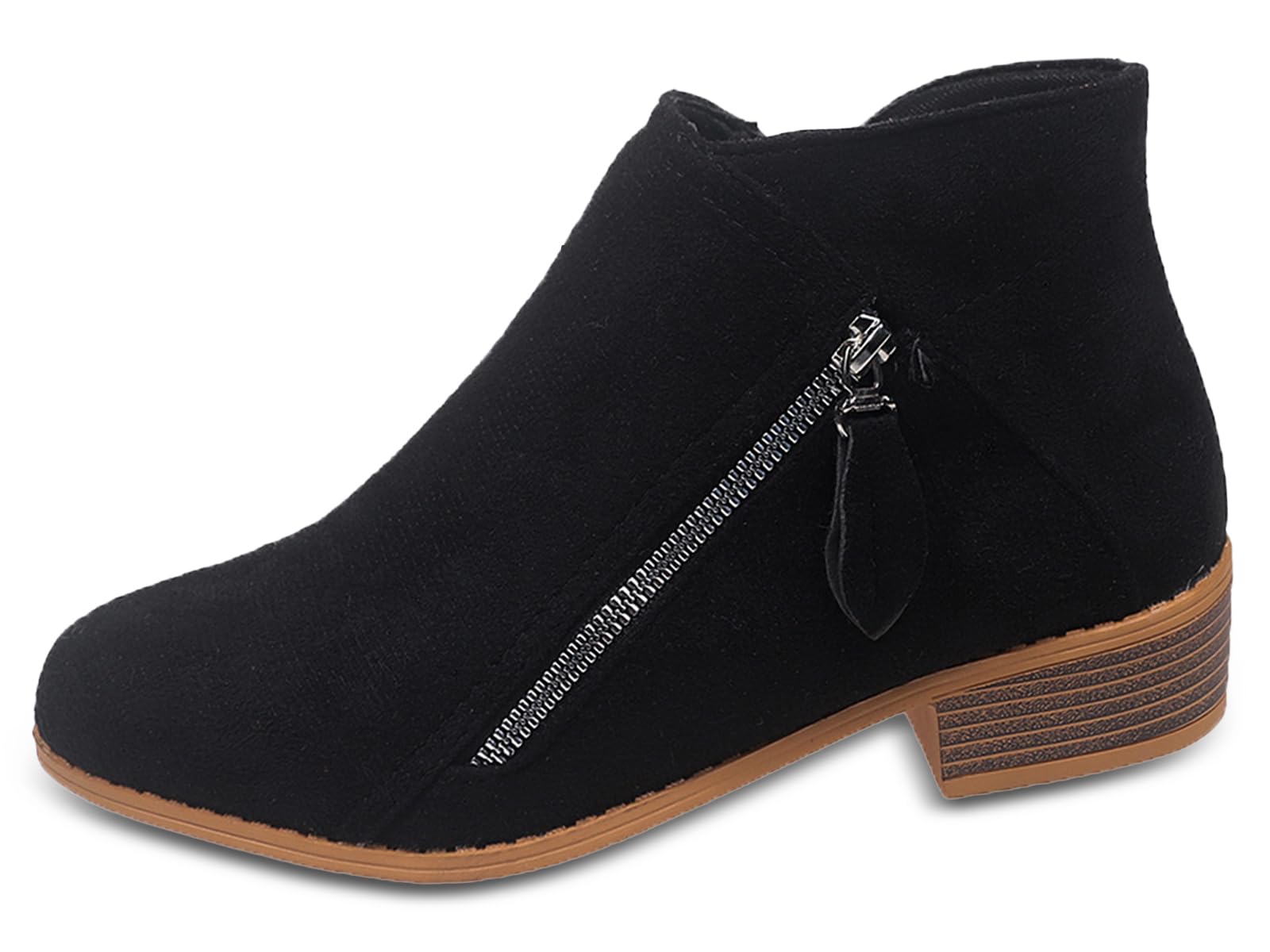 Sunporx Womens Ankle Boots Side Zipper Booties Classic Suede Low-heeled Casual Fashion Wide Width Walking Winter Warm Booties