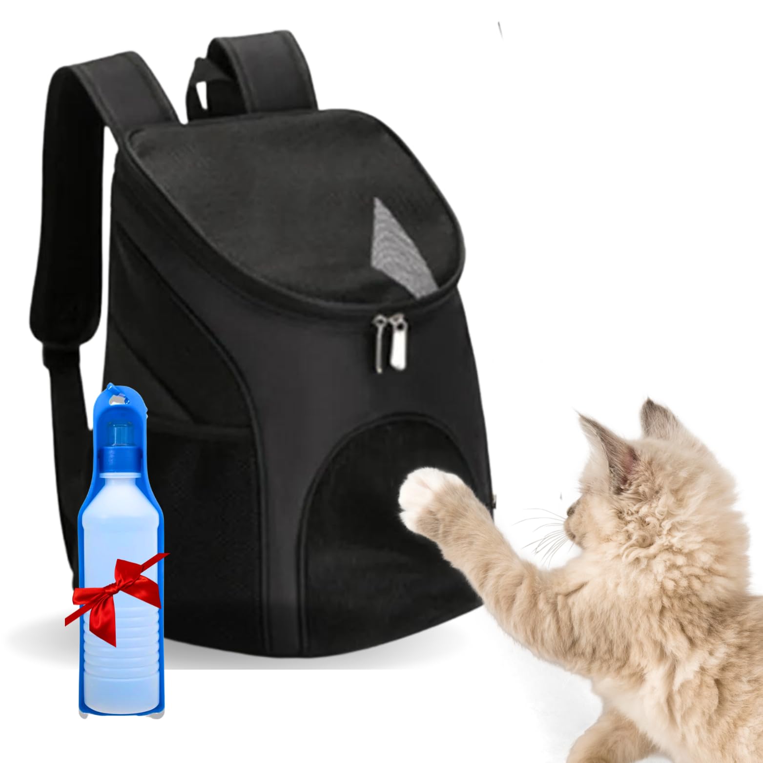 Transportin Gato Mochila 45x36x31cm-Mochila para Perros y gatos pequeños y medianos - Mochila Gato Transporte con ventilación para su Mascota + Botella Agua - Bolsa Transporte Perro Ligera