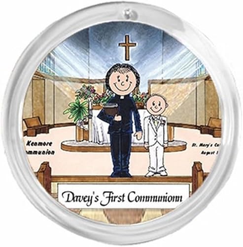 Adorno navideño redondo personalizado Amigable con gente Comunión, Niño - Mujer Sacerdote Primera Comunión