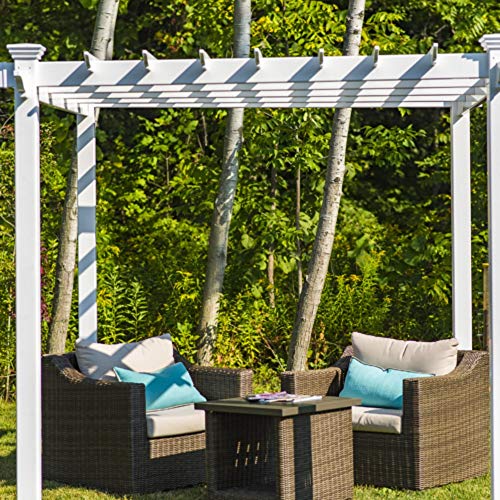 Vita 7.5 Foot X 7.5 Foot White Vinyl Cardiff Flat Top Pergola, Pvc, Shade Structure, Outdoor Living, Bpa And Pthalate Free, Va42089 #TOP4