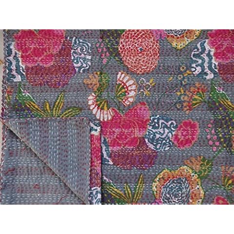 Indian Throw Kantha Quilt, Multicolor Fruit Print Twin Size Kantha Quilt , Kantha Blanket, Bed Cover, Bohemian Bedding Kantha, Vintage Cotton Gudri, Patch Work Rug, Ralli Throw Gudari, 60x90 Inch. By Bhagyoday Cover