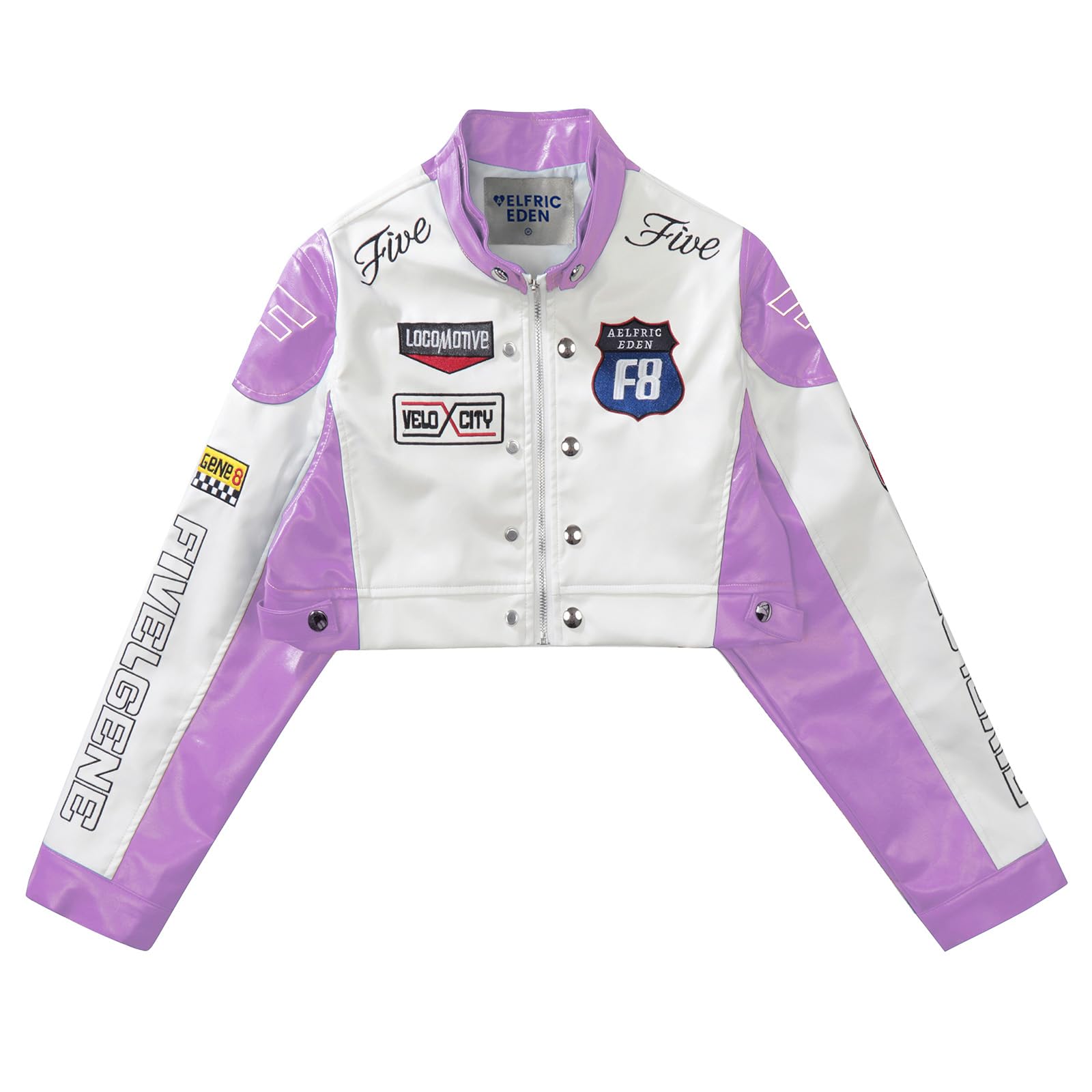 Aelfric Eden Cropped Leather Jacket Women PU Crop Moto Biker Racing