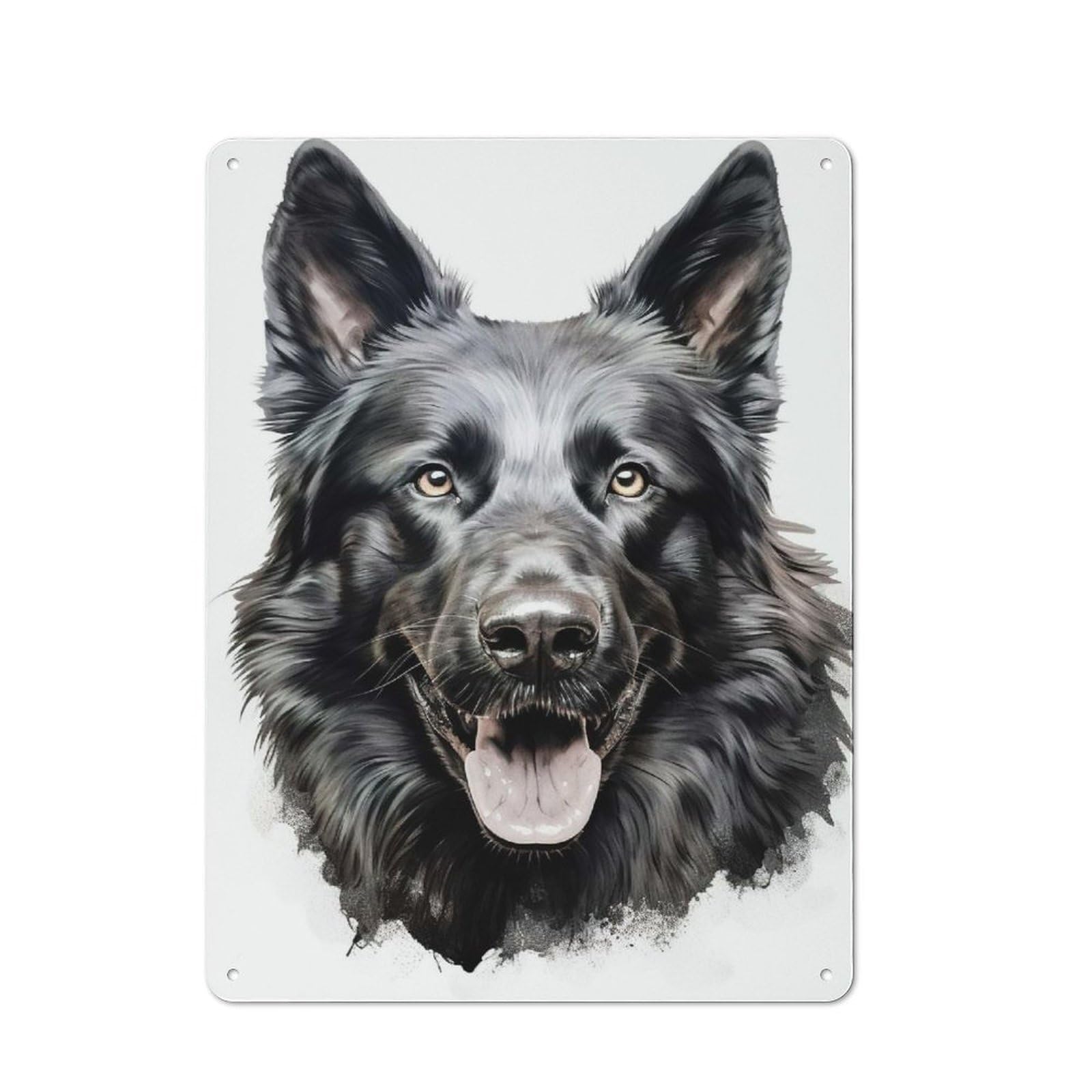 Junmoney Black German Shepherd Portrait Tin Wall Plaque 40X30cm With For Man Cave Or Games Room, A Housewarming Gift For Leisure-Room Decor Enthusiasts