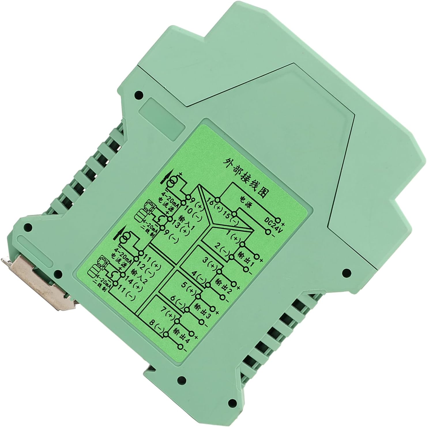 DC Signal Isolator, 2 in 4 Out Current Transmitter 4 20mA PLC Detect Signal Conditioner 24V, with Heat Dissipation Holes and DIN Rail Installation, for Industrial Control System