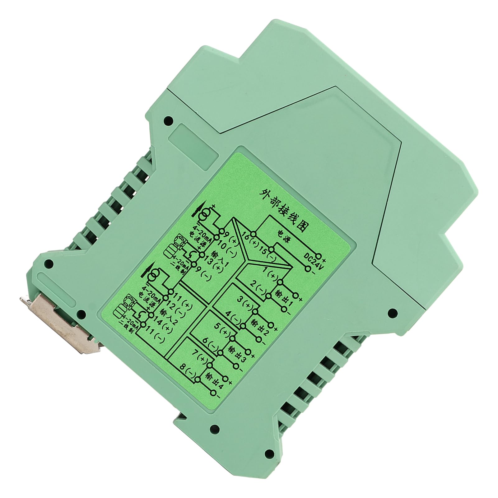 DC Signal Isolator, 2 in 4 Out Current Transmitter 4 20mA PLC Detect Signal Conditioner 24V, with Heat Dissipation Holes and DIN Rail Installation, for Industrial Control System