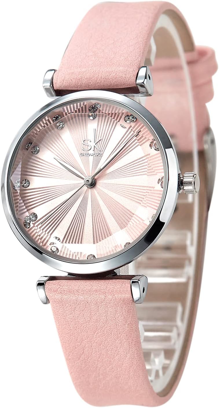 SHENGKE Minimalist Watches for Women Ultra Thin Leather Strap Fashion Creative Waterproof Watch