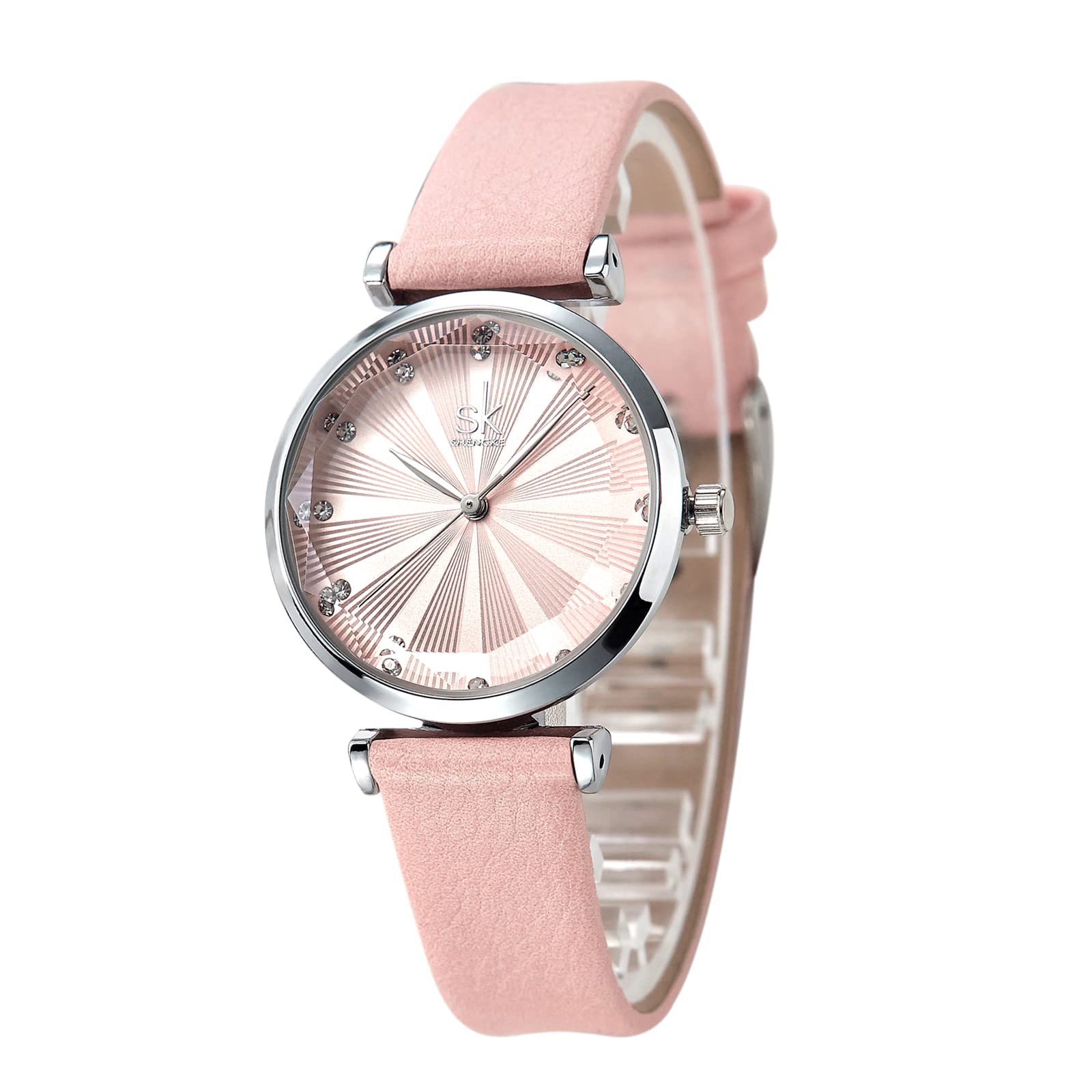 SHENGKE Minimalist Watches for Women Ultra Thin Leather Strap Fashion Creative Waterproof Watch