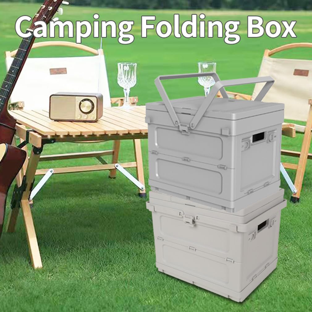 Beolur 2-in-1 Klappbox mit Tisch – Faltbare Aufbewahrungsbox mit ausziehbarem Tischplatte, tragbar für Camping, Van, Wohnmobil, Kofferraum & Zuhause, ABS+PP Kunststoff, inkl. DIY Sticker