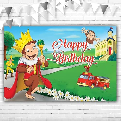 Curious George Birthday Decorations Backdrop 5x3ft Happy Birthday Curious George Themed Birthday Party Banner Vinyl 1st Birthday Baby Monkey Baby Shower Background