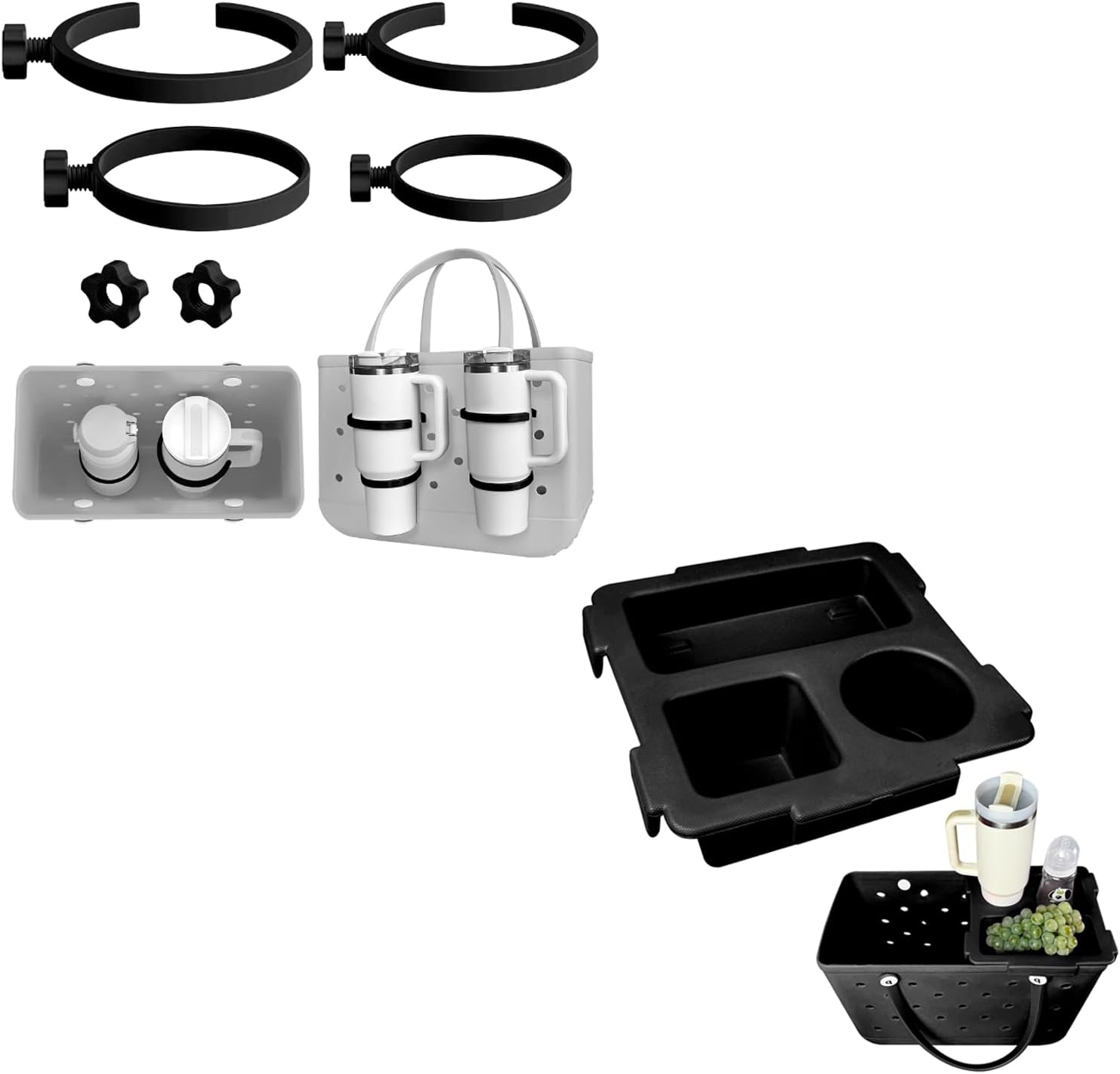 XYFuuee Cup Holder for Stanley 30 40 oz& Topper Tray for Bogg Bag XL, Must Have Beach Rubber Tote Bag Accessories, Instant Table, Free Your Hand
