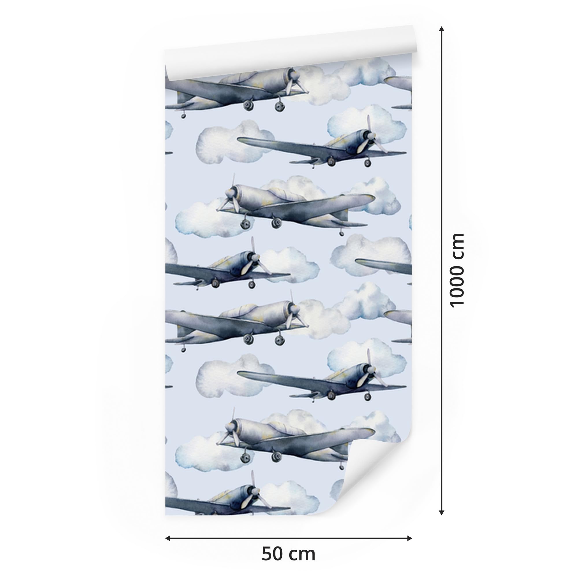 Vliestapete Jugend bemalte -Flugzeuge 50 x 1000 cm | Dynamische Verkehrsszenerie; Technische Bildwelt; Bewegter Raumakzent; Kleister im Set