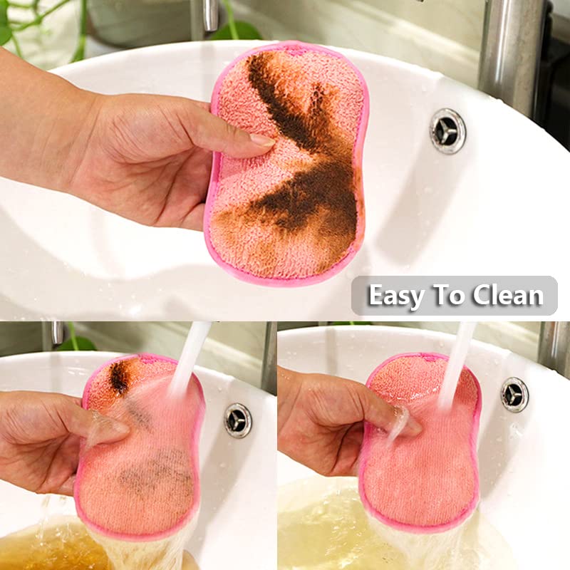 Image of Durable Scrub Scouring Sponge, Non-Scratch Microfiber Multi Surface Scrub and Wipe Sponges, Effortless Cleaning of Dishes, Pots and Pans, 6 Pack, Pink