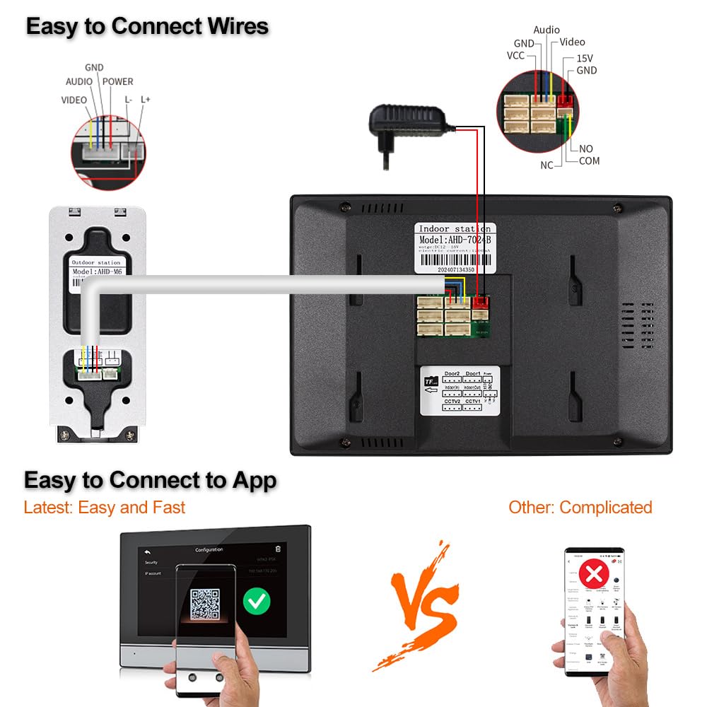 7 Pouces WiFi Vidéo Sonnette Interphone Système 1080P AHD Touch Couleur Moniteur Intérieur IR Vision Nocturne Vidéo Caméra Doorbell Accueil, Tuya Smart APP Déverrouillage à Distance
