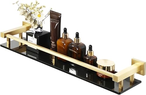 Miniatura 1 de Alise Estante de vidrio para baño, estantes de vidrio templado de acero inoxidable para baño, estantes flotantes modernos de baño de 20 pulgadas,