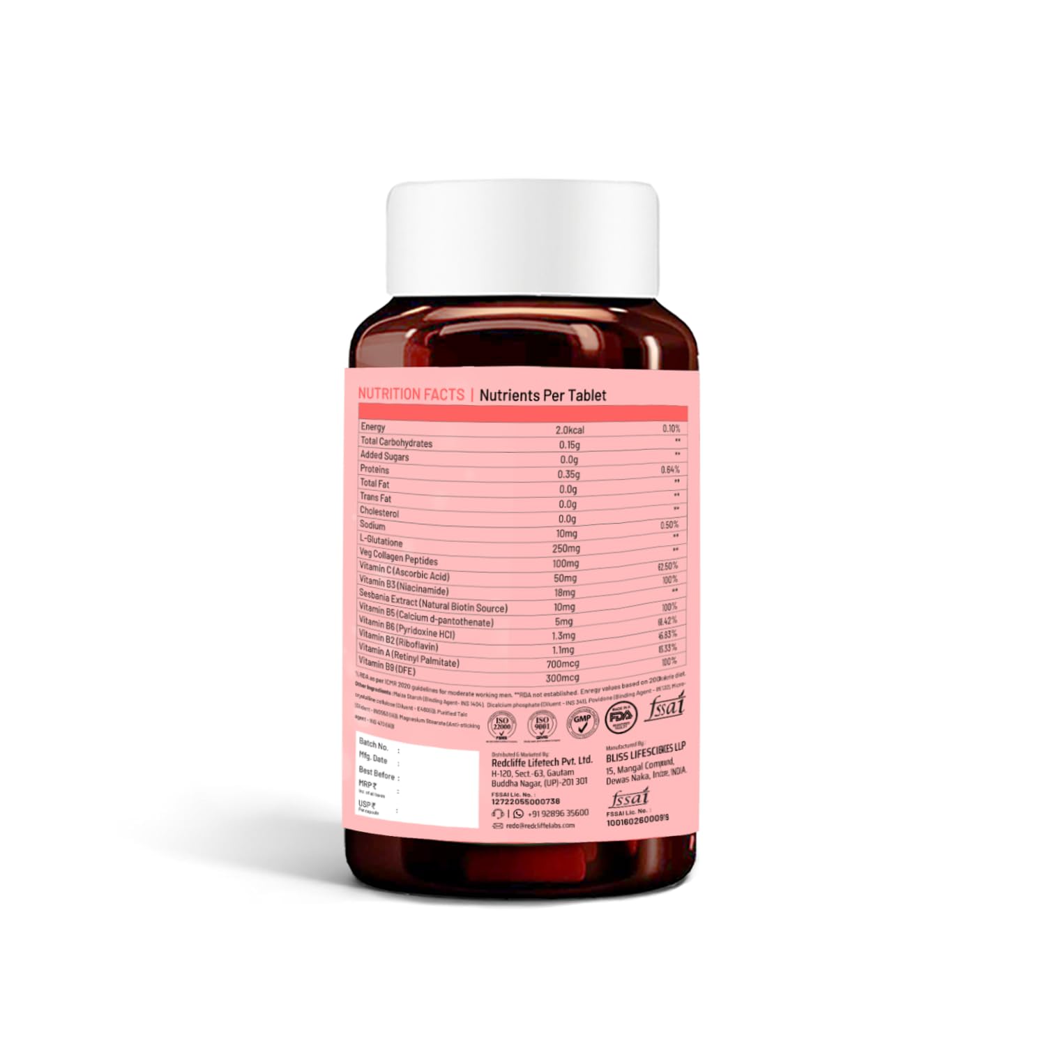 redO Skin & Hair With Glutathione, Collagen, Vitamins C, B3, B5 & Biotin Pack of 30 For 30 Days | Supports Radiant Skin, Strong Hair & Nails | Vegetarian Tablets - Image 4 thumbnail