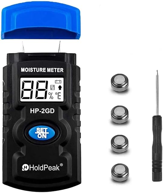 HoldPeak Wood Moisture Meter HP-2GD,Pin-Type Digital Moisture Meter for Wood, Professional Pocket Tool for Testing Temp.& Humidity, Back Light/Test Range 6-42%