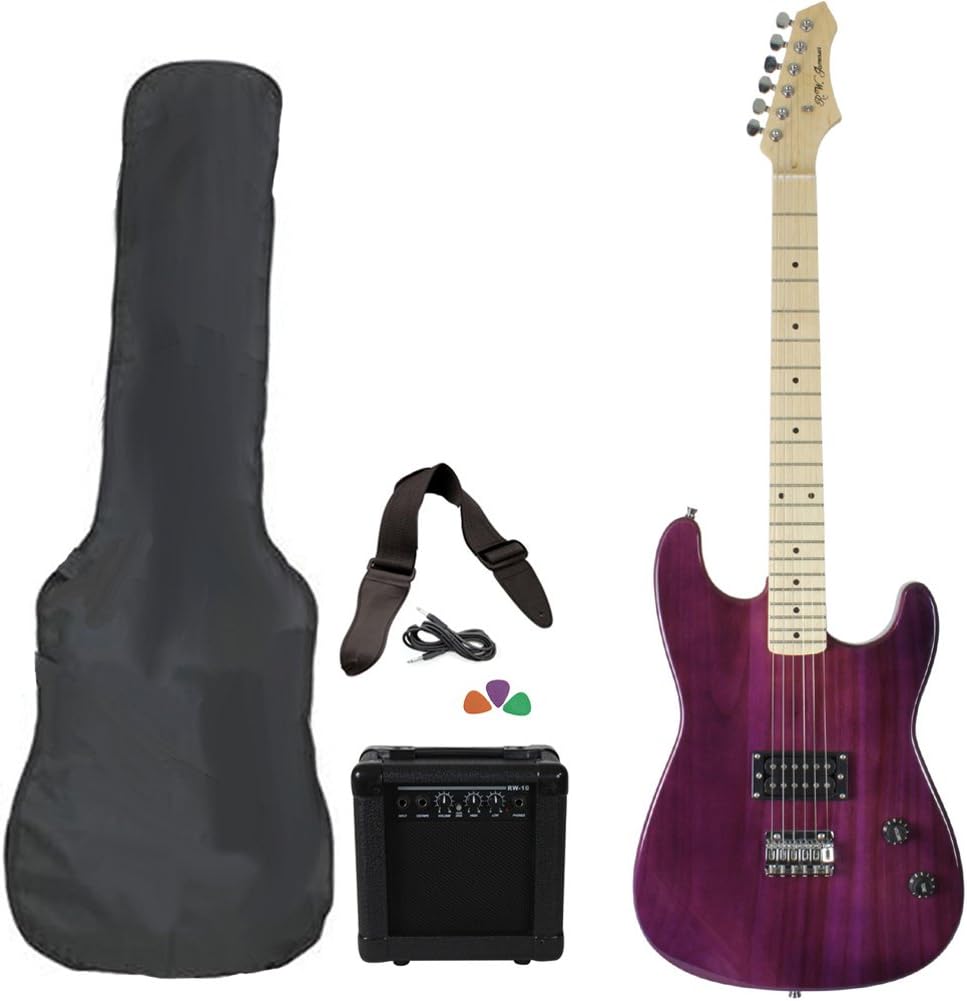 Jameson Full Size Purple Electric Guitar Package With Amp Case and Starter Accessories Pack