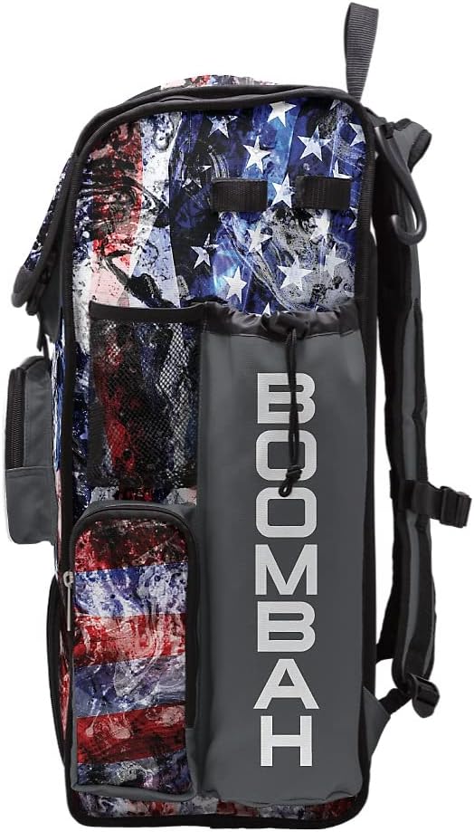 Boombah Superpack Bat Bag - Backpack Version (no wheels) - Holds 4 Bats - USA Allegiance Charcoal/Royal Blue/White