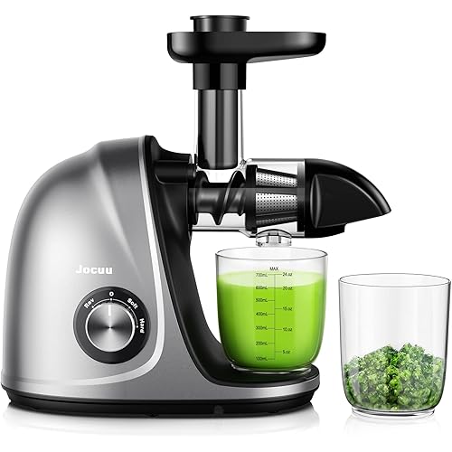 Jocuu Slow Masticating Juicer with 2-Speed Modes - Cold Press Juicer Machine - Quiet Motor & Reverse Function - Easy to Clean Juicer Extractor - Juice Recipes for Fruits & Vegetables (Grey)